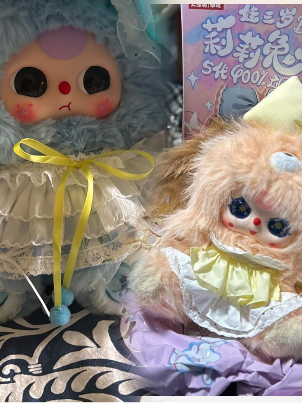 Pair of Kawaii Plush Dolls — Pastel Blue & Peach baby three 400